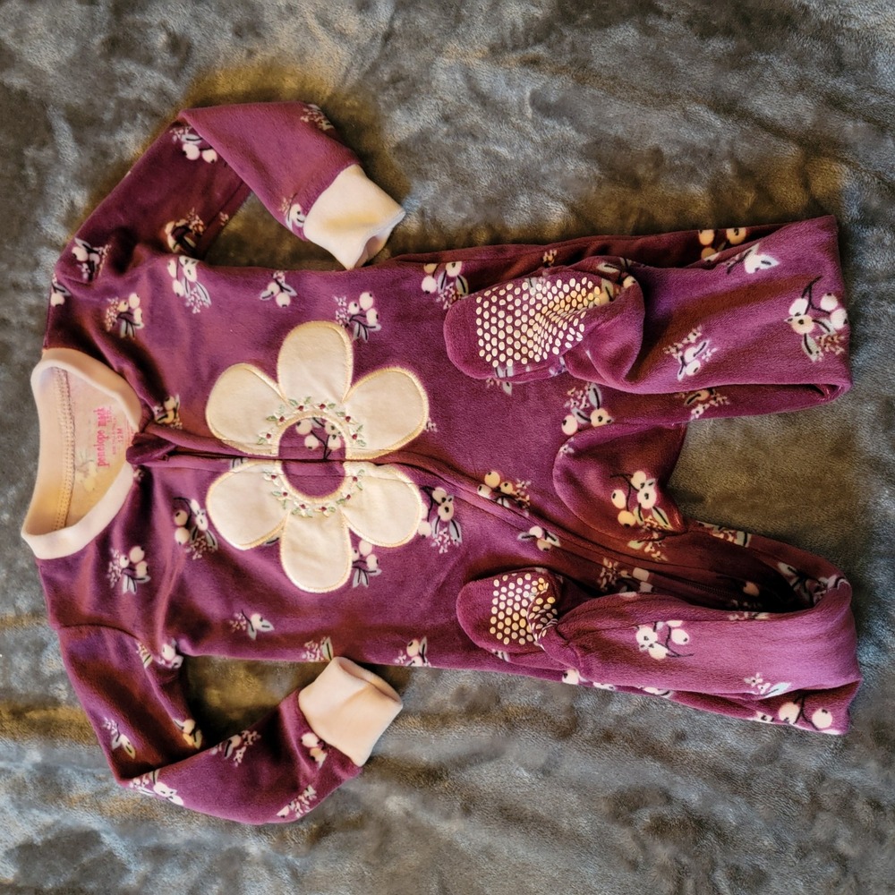 Penelope Mack Footed Sleeper Baby Girl 12M Purple Excellent Fleece Zip Up 826
